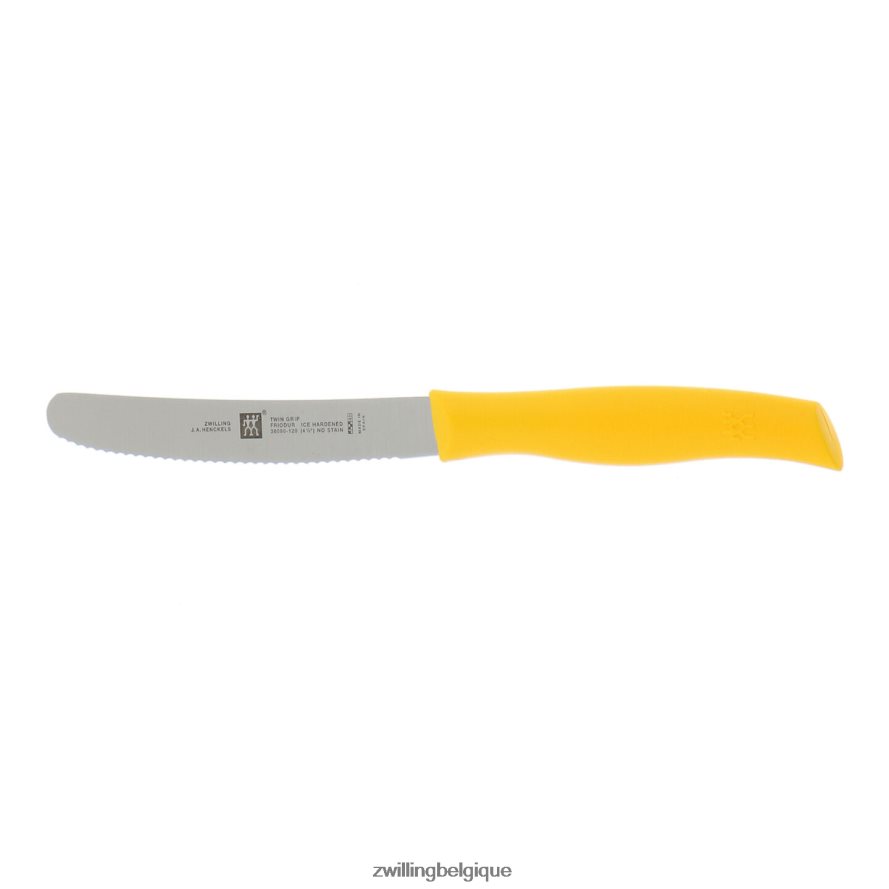 Zwilling Couteau utilitaire double poignée de 4,5 pouces jaune, bord dentelé coutellerie 206XHX186