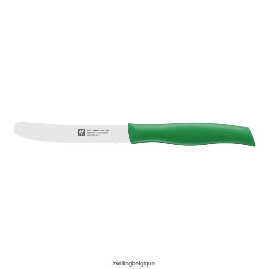 Zwilling Couteau utilitaire à double poignée de 4,5 pouces vert, bord dentelé coutellerie 206XHX184