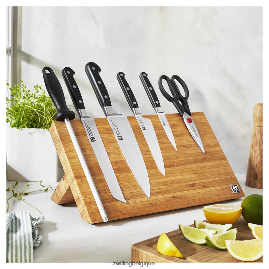 Zwilling professionnel 7 pièces, ensemble avec chevalet magnétique en bambou coutellerie 206XHX422