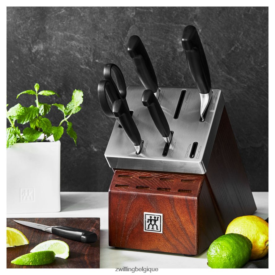 Zwilling ensemble de blocs de couteaux auto-affûtants quatre étoiles, 7 pièces, argent-noir coutellerie 206XHX8